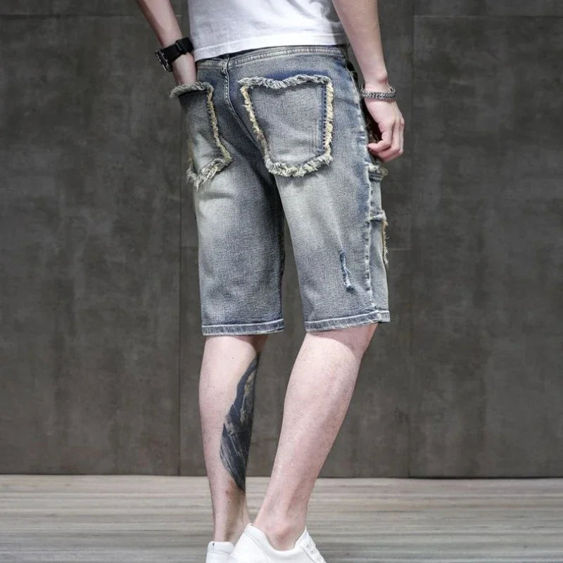 Long Male Denim Shorts with Pockets Skinny Half Men's Short Jeans Pants Bermuda Slim Ripped Sale Popular Streetwear Luxury Xxxl