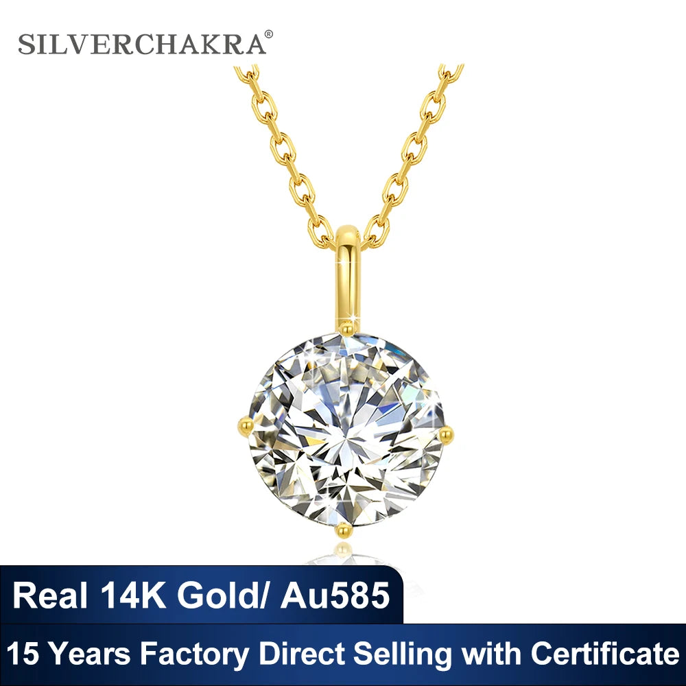 Hot Sale 100% Real 14k AU585 Gold Pendant D Color Moissanite Necklace For Women 0.5ct/1ct/2ct/3ct Luxury Engagement Jewelry