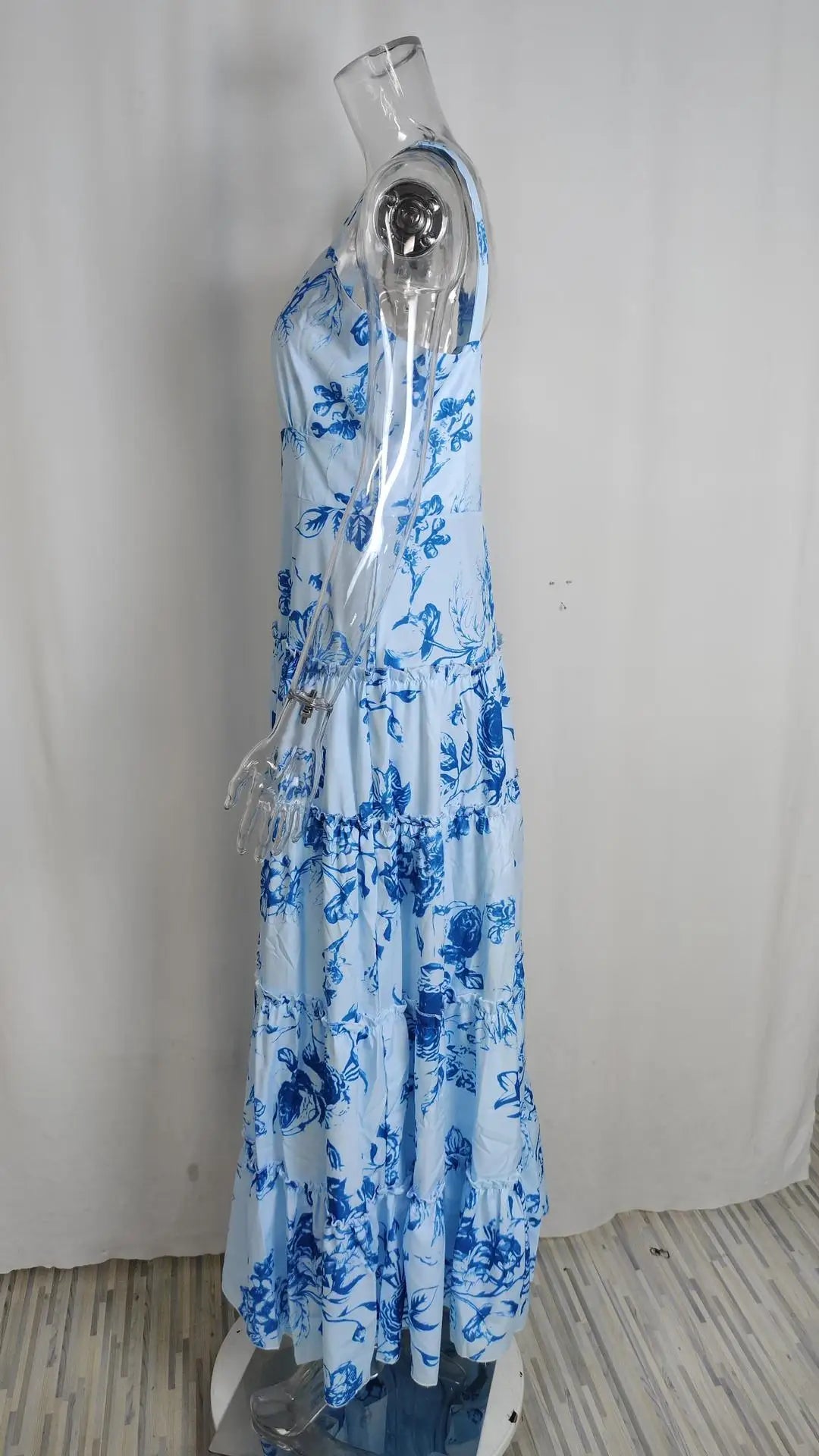 Slim-fit Camisole Maxi Dresses for Women Summer Sexy Long Dress Women Fashion Floral Printed Square Collar Without Sleeves Dress
