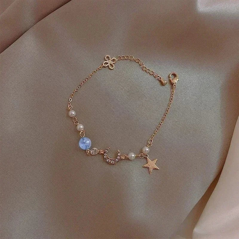 Elegant Crystal Flowers Bracelet For Women Y2K Sweet Girls Moon Cherry Blossom Bow Zircon Bracelets Luxury Designer Jewelry Gift