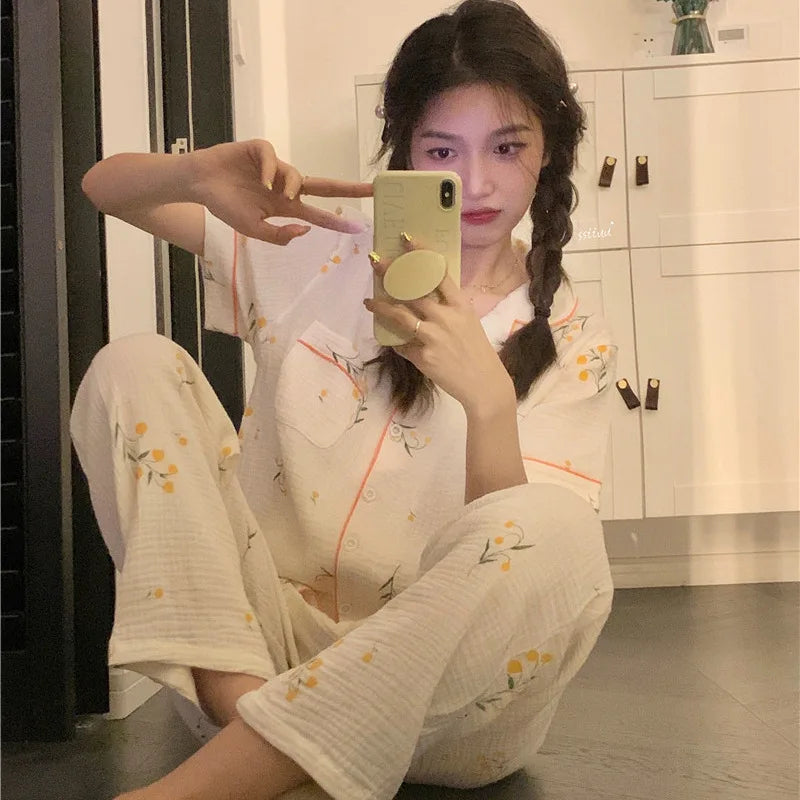 Summer Women's New Net Red Foam Pajamas Loungewear Teenage Students Pajamas Loungewear Short Sleeve Trousers Sweet Casual Set