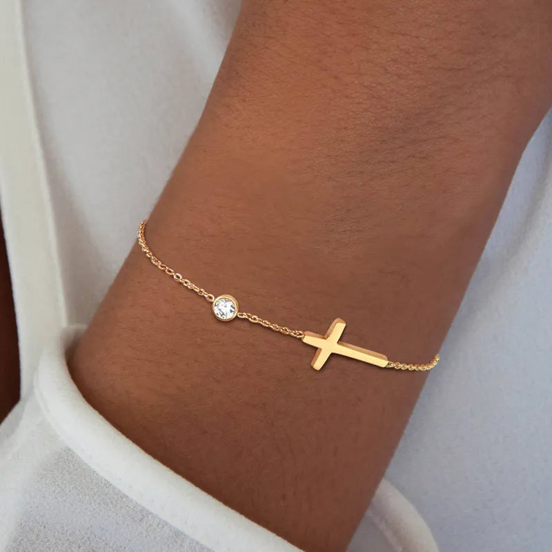 CAOSHI Trendy Lady Cross Bracelet with Simple Design Women Daily Wearable Accessories with Dazzling Zirconia Fashion Jewelry