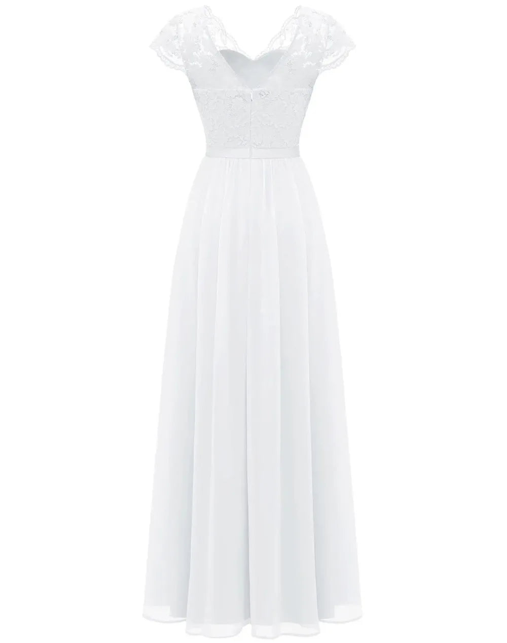 Lace Edge Splicing Chiffon Double V-neck Long Formal Evening Dress