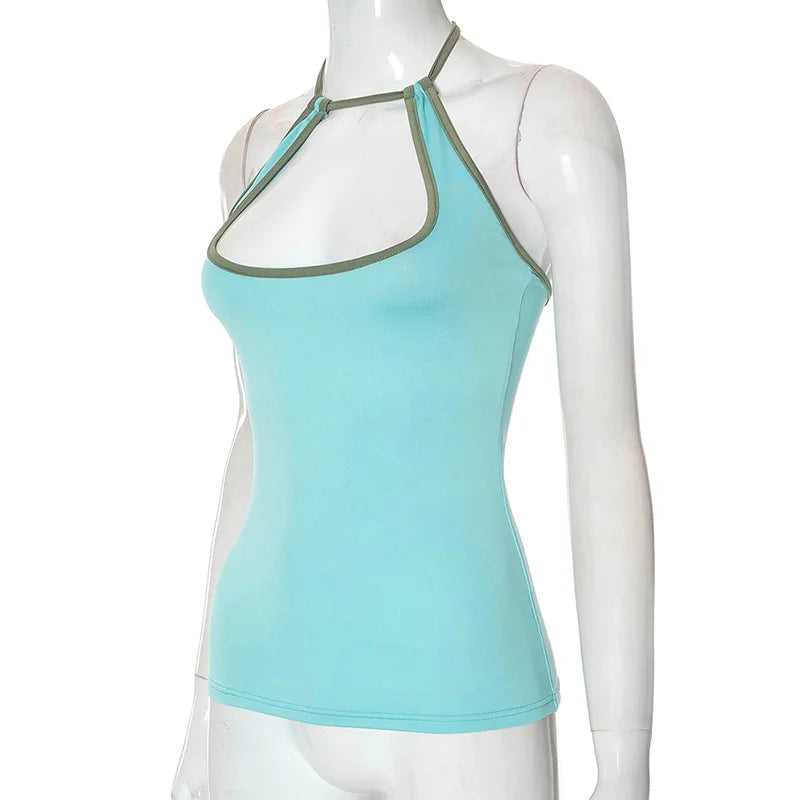 Sexy Tank Tops Women Summer Sleeveless Hollow Out Halter Bandage Backless Basic Tank Bodycon Streetwear Casual Fashion Camisole