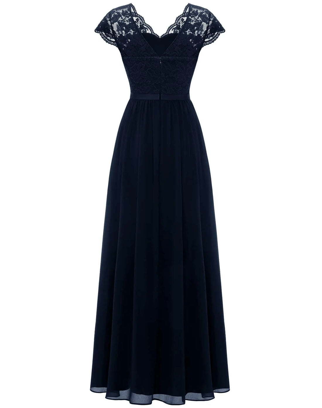 Lace Edge Splicing Chiffon Double V-neck Long Formal Evening Dress