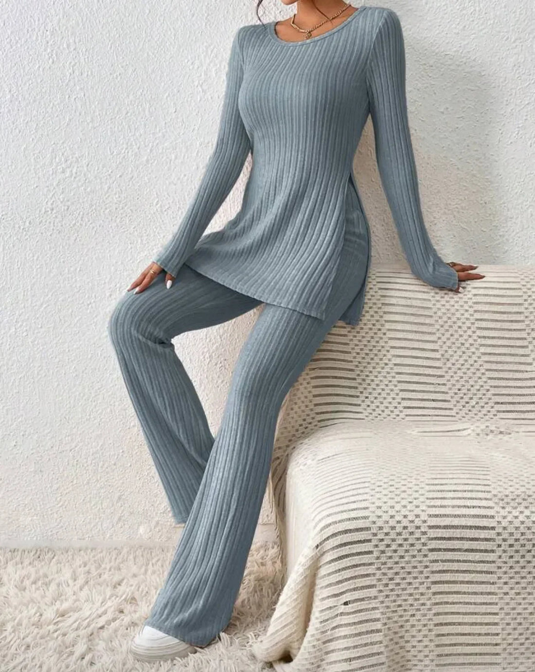 Autumn Winter Fashion Knit Suit 2024 Casual Loose Pullover+Elastic Long Pants Print Knitted Solid Two Pieces Sets Women Clothing