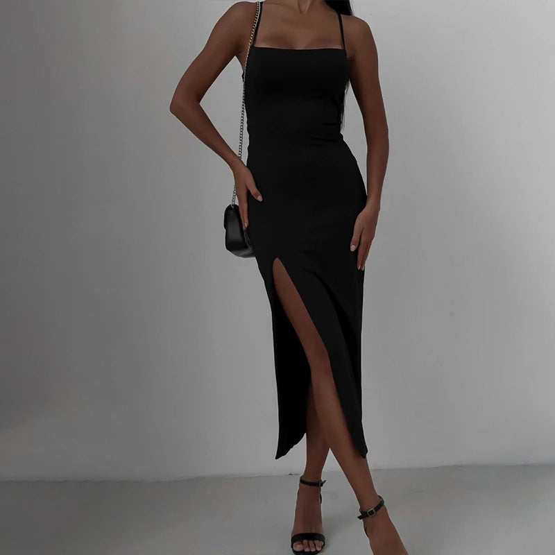 Summer Fashion Dress Women New Sleeveless Backless Bandage Bodycon Sexy Split Dresses Casual Streetwear Club Party Elegant Dress