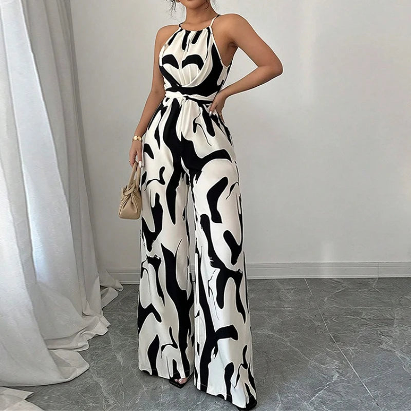Jumpsuits Women Print One Piece Sleeveless Overalls Wide Leg Long Pants High Waist Rompers Y2k Streetwear Jumpsuit 2025 Party