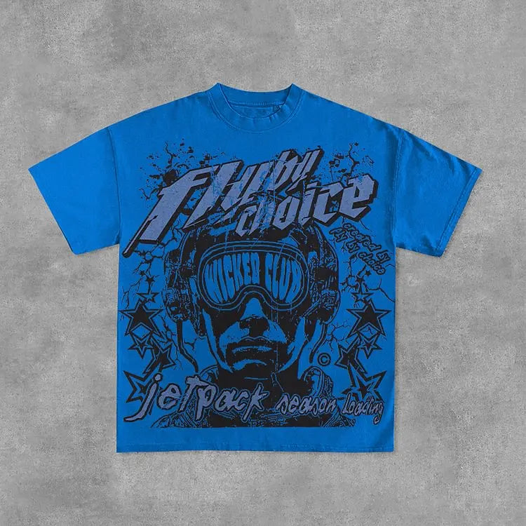 Vintage Fly By Choice Graphic Print 100% Cotton Short Sleeve T-Shirt Men Y2K Summer Vintage Oversize Tshirt Streetwear Women Top
