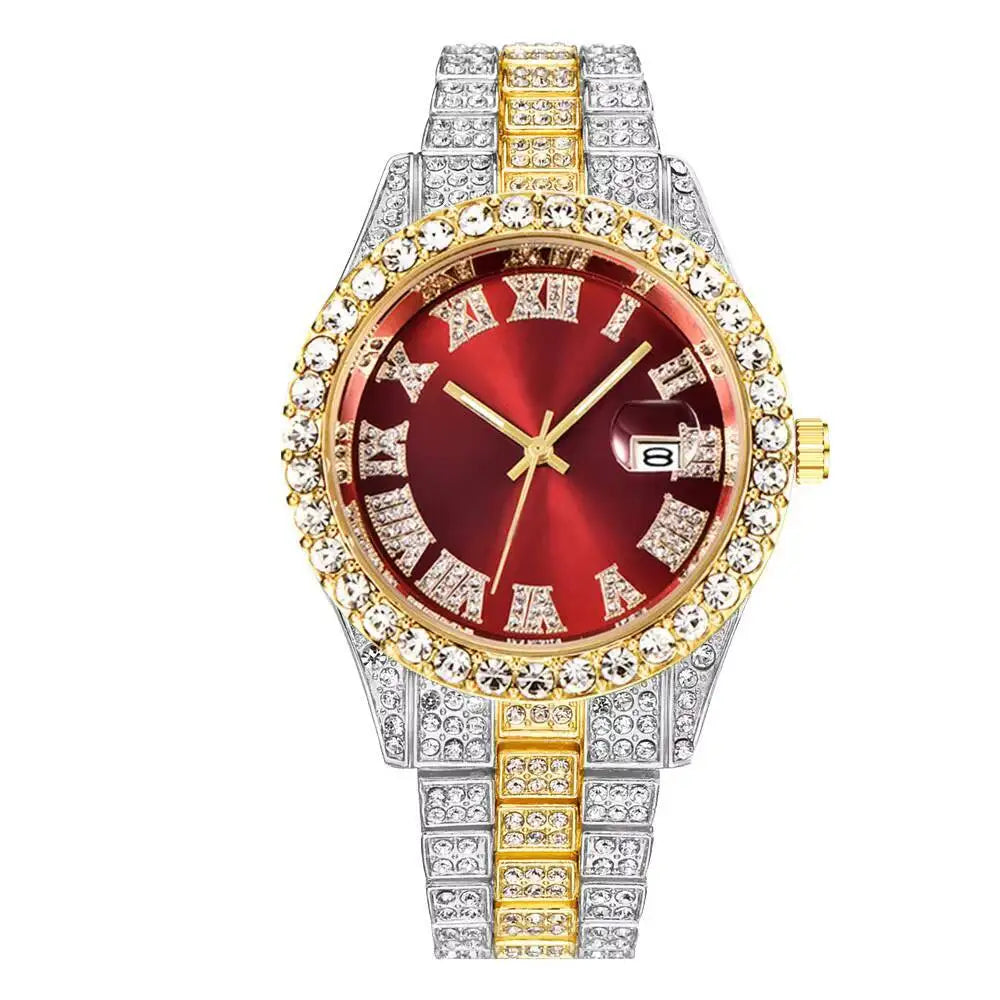 Luxury Full Diamond Men Watches Fashion Stainless Steel Strap Male Quartz Wristwatches Date Calendar Watch Reloj Hombre