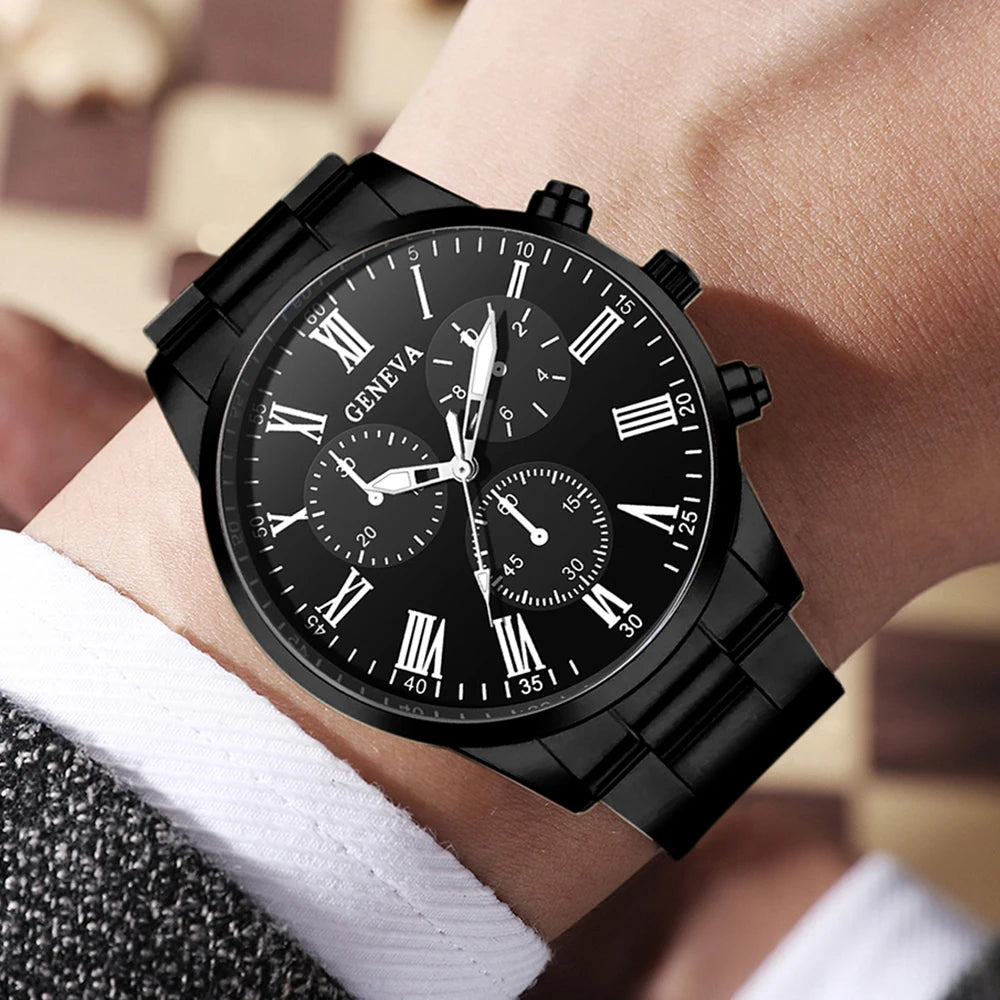 2PCS Men's Watch Set Business Trend Fashion Quartz Watch Set Suitable for Daily Clothing Matching Perfect Gift