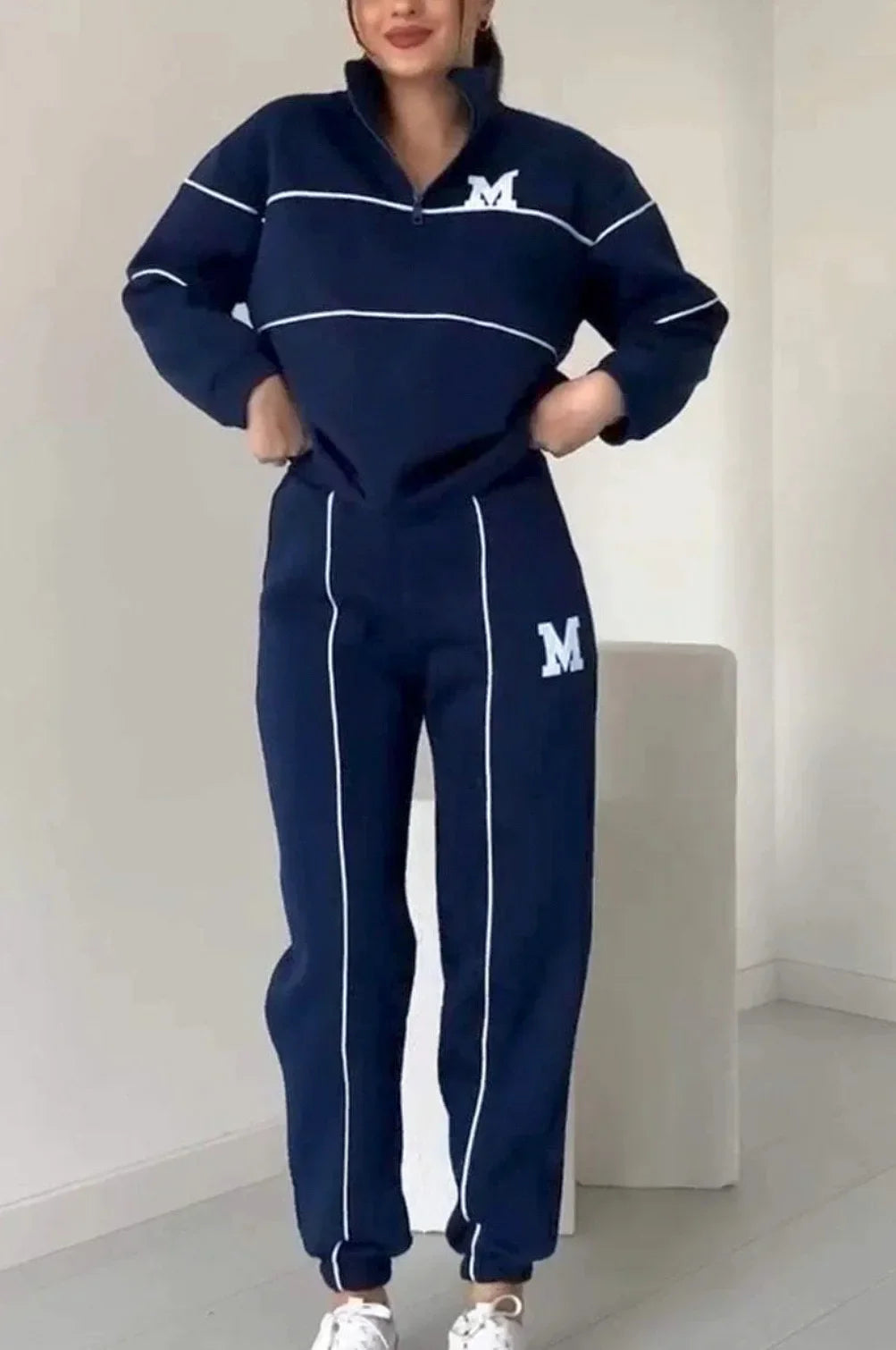 Spring Women Suits White Long Sleeve Letter Sweatshirt Drawstring Long Pants Set Female Fashion Casual Loose Suits Ladies