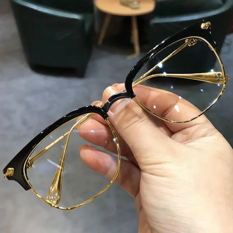 New Fashion Metal Half-frame Reading Glasses Men Women Eye Protection Anti-Blue Light Goggles High-End Business Eyeglasses