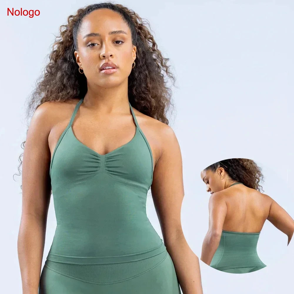 Impact Longline Strappy Top Women Seamless Yoga Tank Tops Ruched Backless Gym Clothes Workout Sleeveless Shirts With Buit In Bra