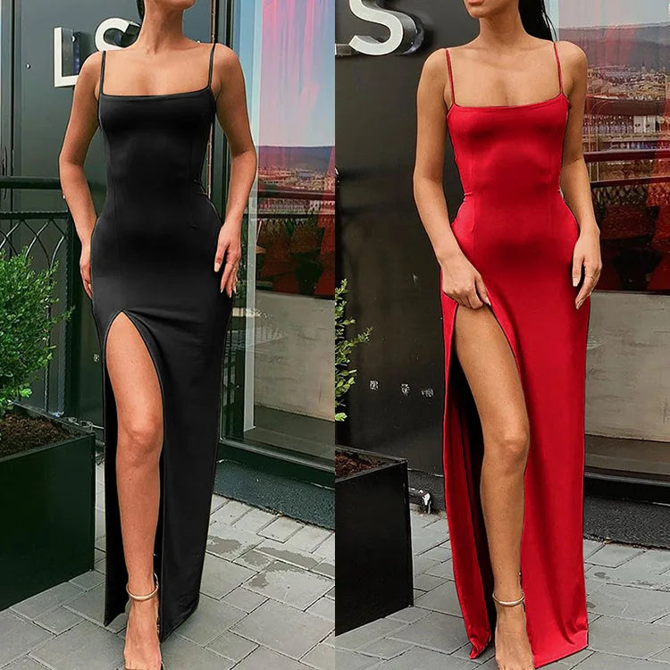 Wzijing Red Black New Year Christmas Party Long Dresses Women Spring Basic Bodycon Lace Up Stretch Slim Midi Dresses Femme