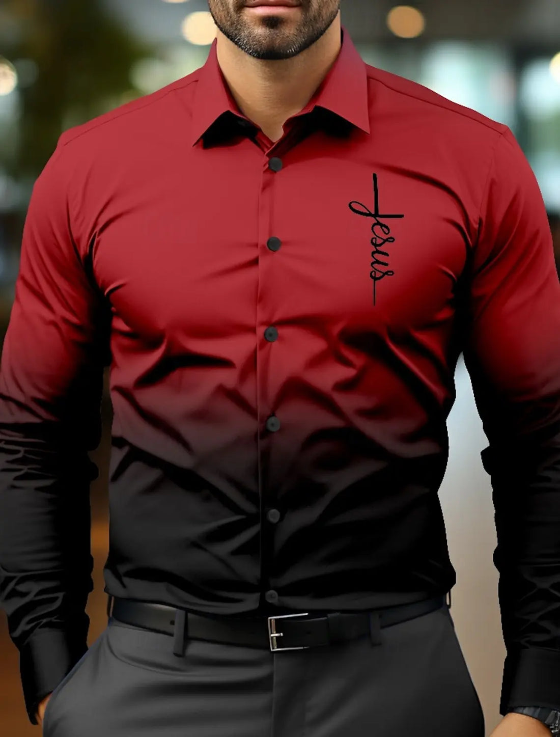 Jesus Business Casual Men's Formal Shirt Button Shirt Long Sleeve Business Daily Autumn Spring Summer 3D Shirt Collar Button