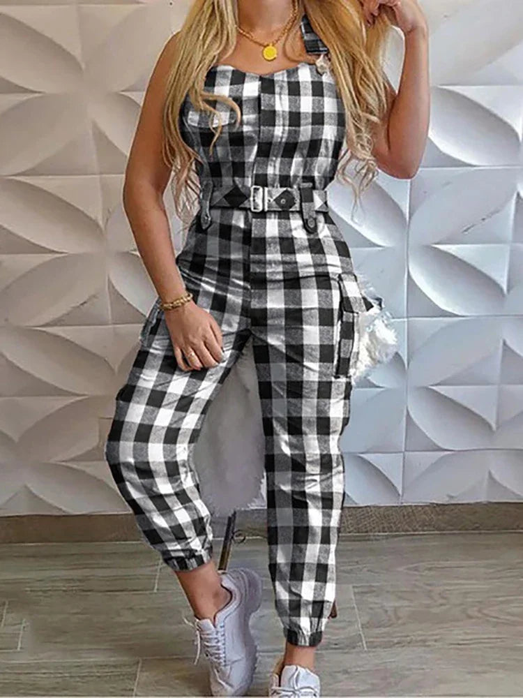Sleeveless Cargo Long Jumpsuits For Women Casual Slim Solid Basic Women's Overalls Fashion Vintage Summer Playsuits