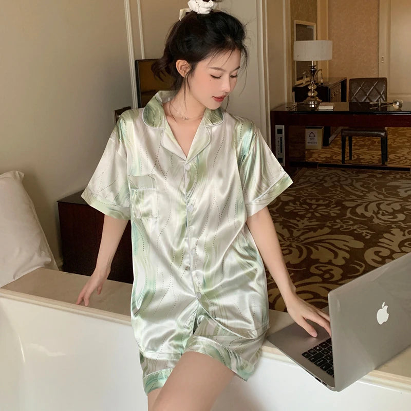 Ins Style Elegant Colorful Butterflies Women's Pajamas Trendy Fashion Design Summer Short Housewear 2024 New Y2k Ladies Homewear