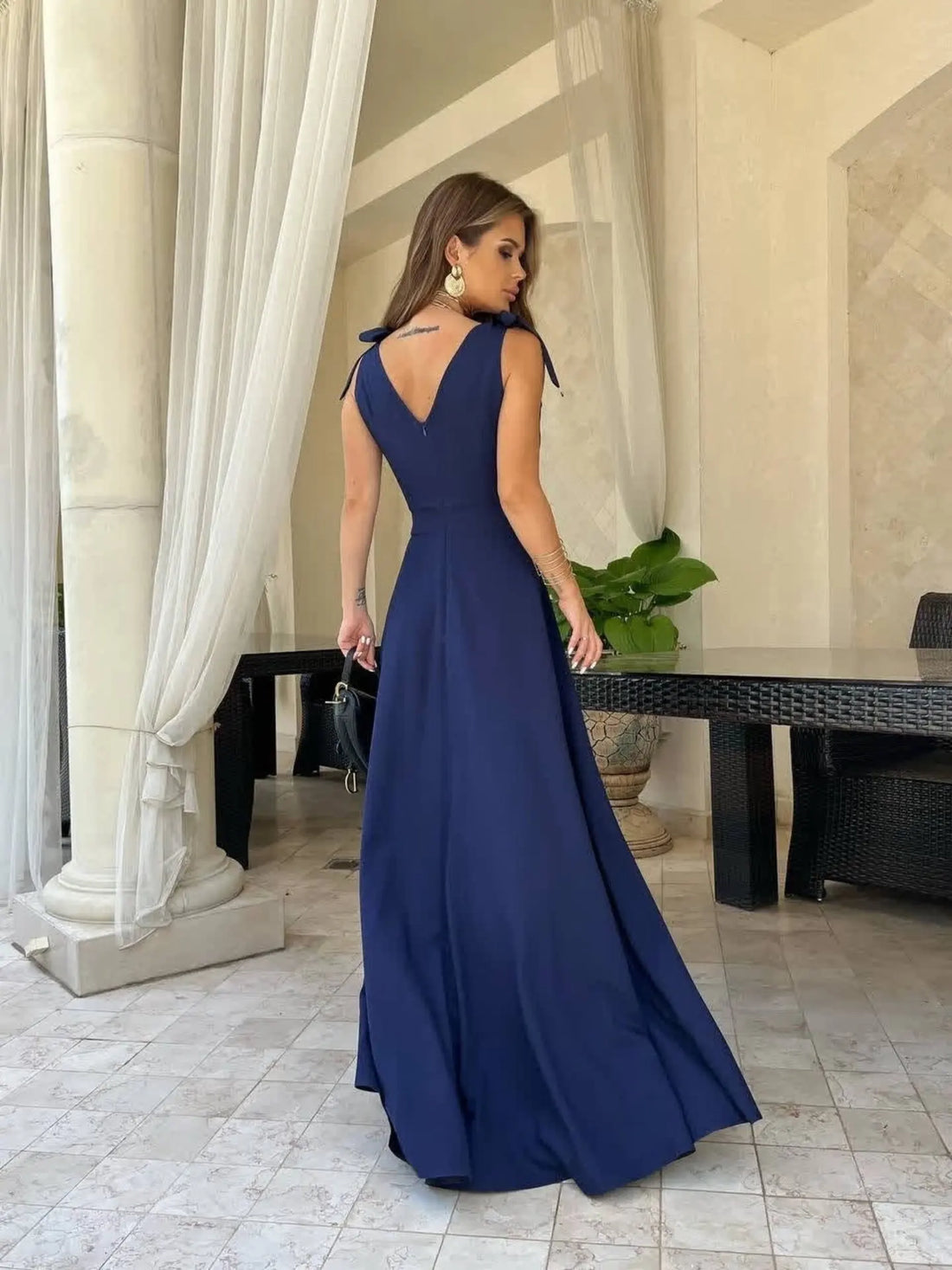 Summer New Women's V-neck Sleeveless Waist Wrap Slim Split Dress Dress Long Dress