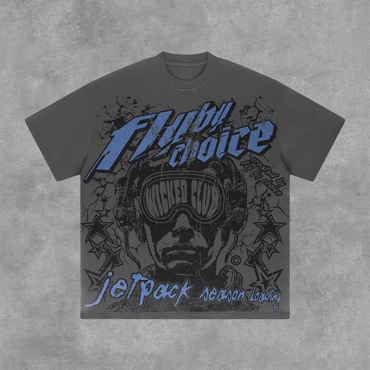 Vintage Fly By Choice Graphic Print 100% Cotton Short Sleeve T-Shirt Men Y2K Summer Vintage Oversize Tshirt Streetwear Women Top