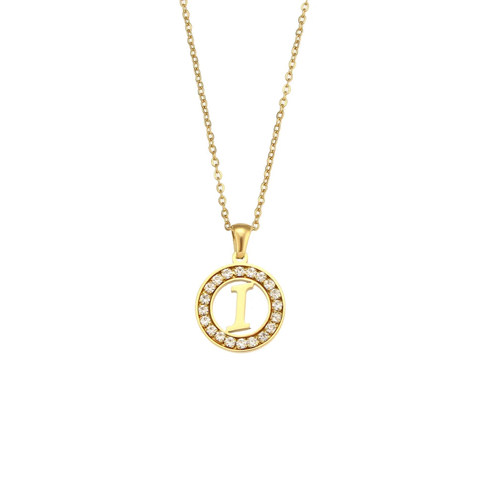 E.B.belle Hollow Round Zircon Paved 26 Alphabet Initial Necklace Ladies Elegant Birthday Gift 18K Gold Plated Letter Necklace