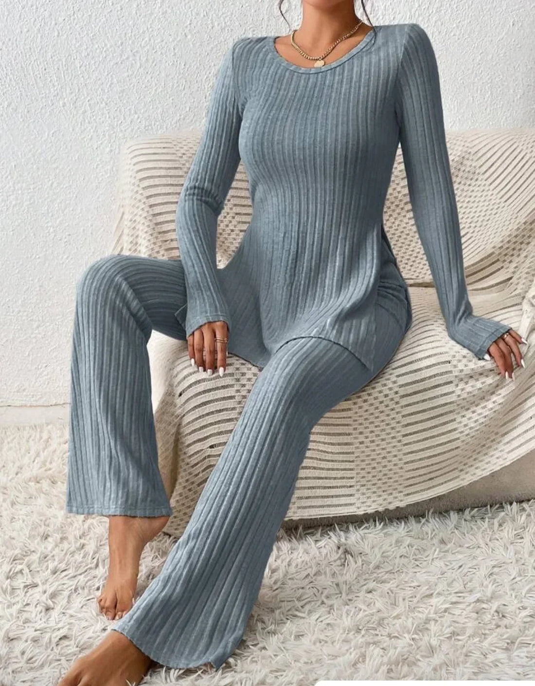 Autumn Winter Fashion Knit Suit 2024 Casual Loose Pullover+Elastic Long Pants Print Knitted Solid Two Pieces Sets Women Clothing