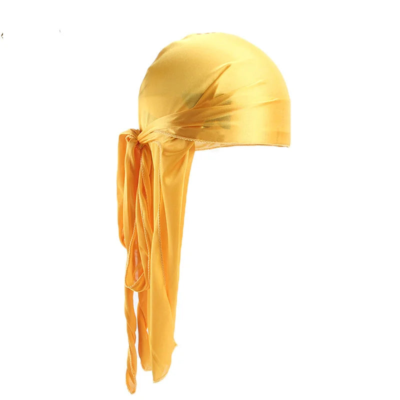 New Solid Color Casual Durag Silky Durag For Men Pirate Hat Chemo Caps Satin Bandana Elastic Turban Cap Cycling Hats