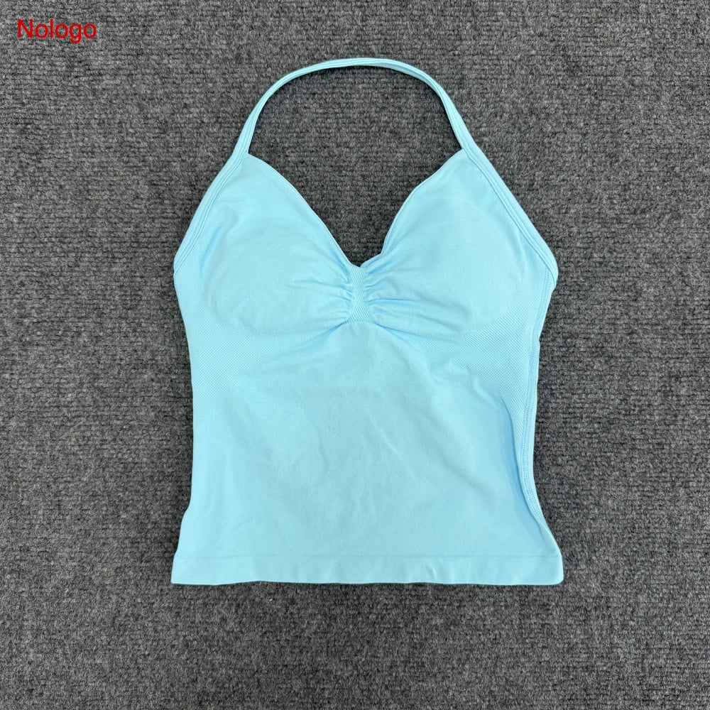 Impact Longline Strappy Top Women Seamless Yoga Tank Tops Ruched Backless Gym Clothes Workout Sleeveless Shirts With Buit In Bra