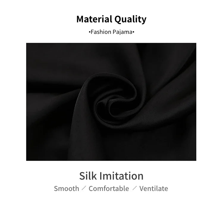 Satin Pajama For Women Home Clothes Pajamas Autumn Short Sleeve Turn-down Collar Tops & Pants Sleepwear 2 Piece Set Pyjama Femme
