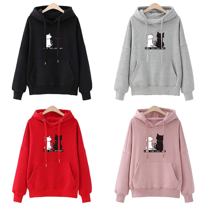 2024 Autumn Hoodie Women's Casual Hooded Sweatshirt Creative Hoodie Matching Streetwear Cute Cat Pattern Monogram Hoodie CYXX077