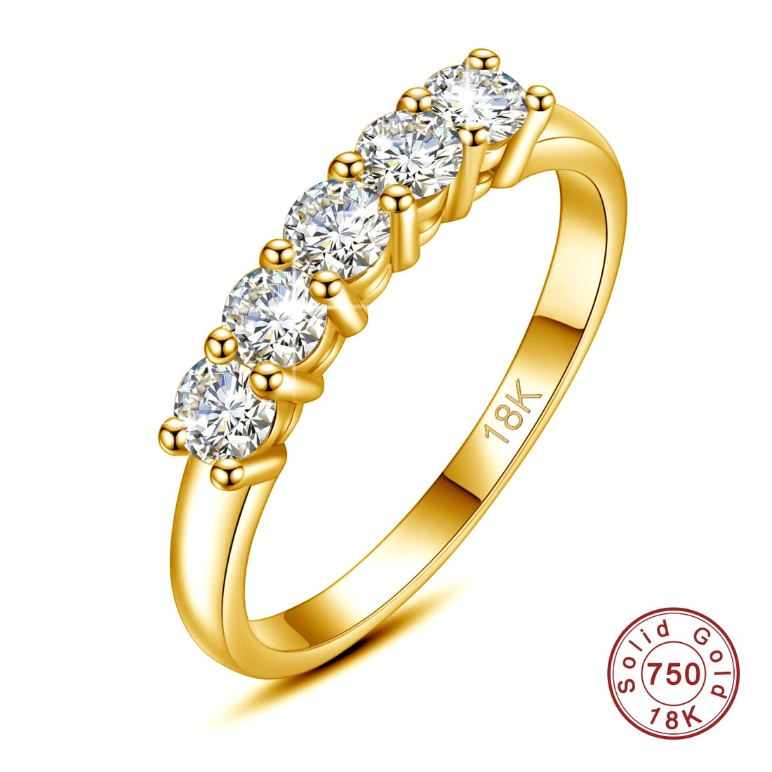 With Certficate Original Solid 18K Gold Moissanite Ring For Women 5 Stone AU 750 Luxury Jewelry With Stamp Engagement Gift Trend
