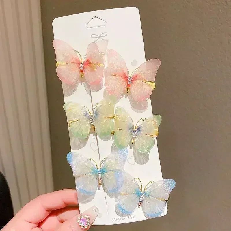 2/6Pcs Colorful Butterfly Hairpins Girl Hair Clips Barrettes Women Sweet Hair Ornament Rainbow Headwear Fashion Hair Accessories