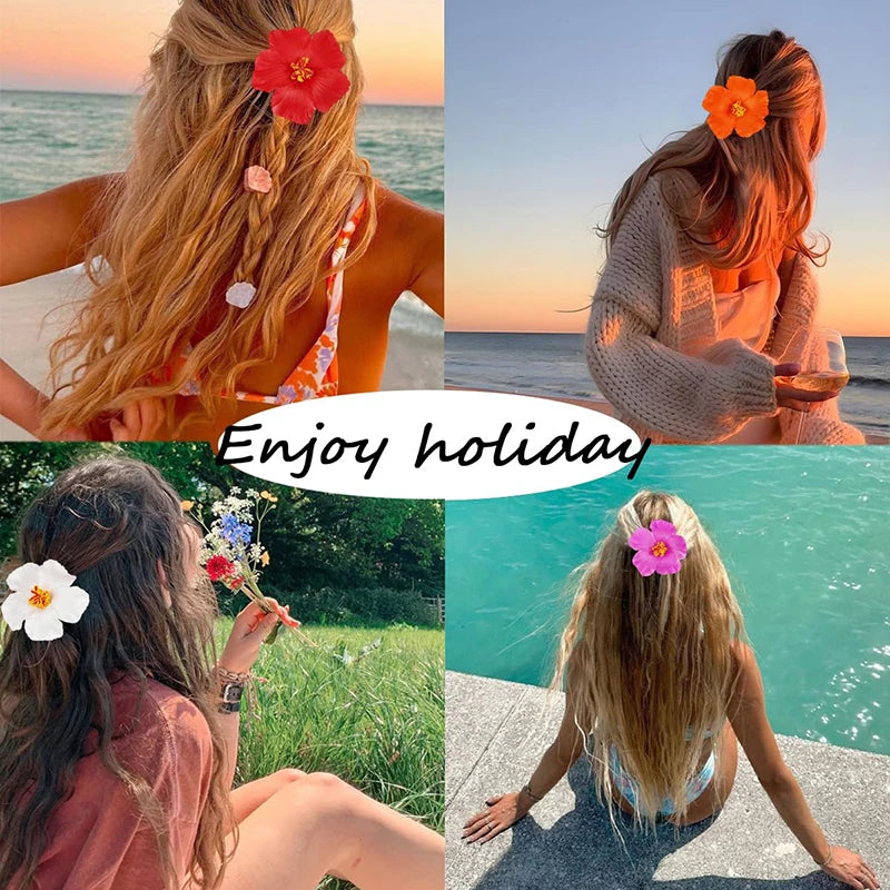 6PCS/3PCS Hawaiian-style Hibiscus Hair Clips Artificial Flower Headwear Suitable for Seaside Vacations Party Decorations