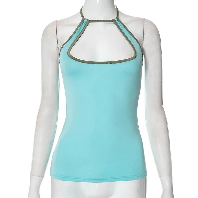 Sexy Tank Tops Women Summer Sleeveless Hollow Out Halter Bandage Backless Basic Tank Bodycon Streetwear Casual Fashion Camisole