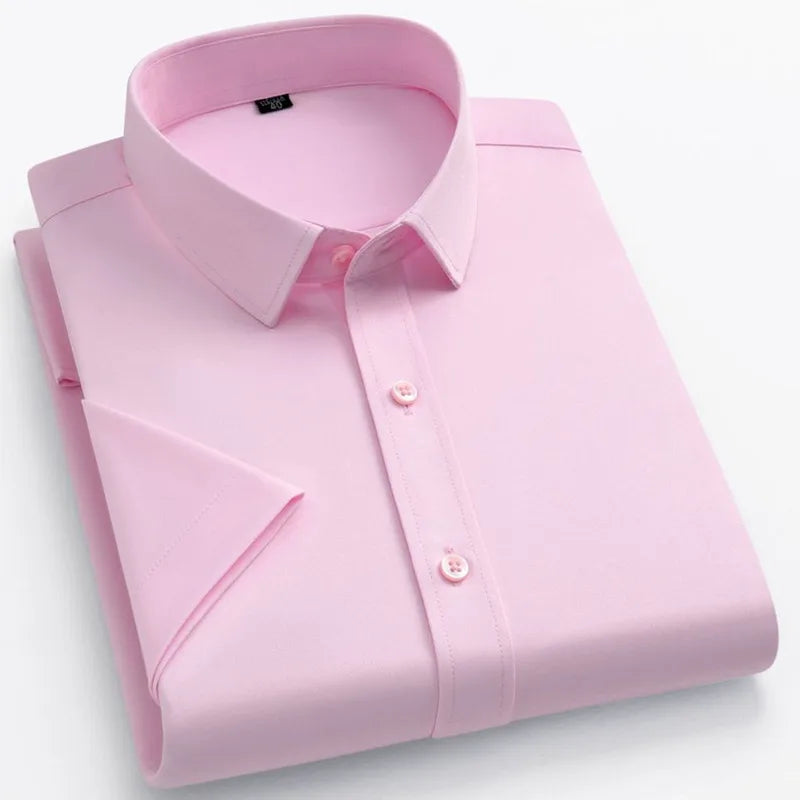 Big Size 5XL Summer Shirts For Men Short Sleeve Causal White Button Down Social Professional Work Soft Wrinkle-free Business Top