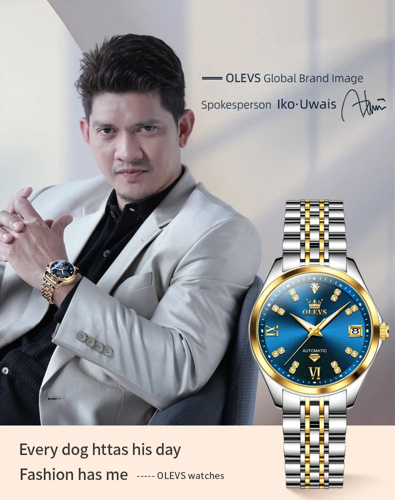 OLEVS 9801 Womens Watch Luxury Fashion Waterproof  Automatic Mechanical Watch Stainless Steel Diamond Date Ladies Watch Set