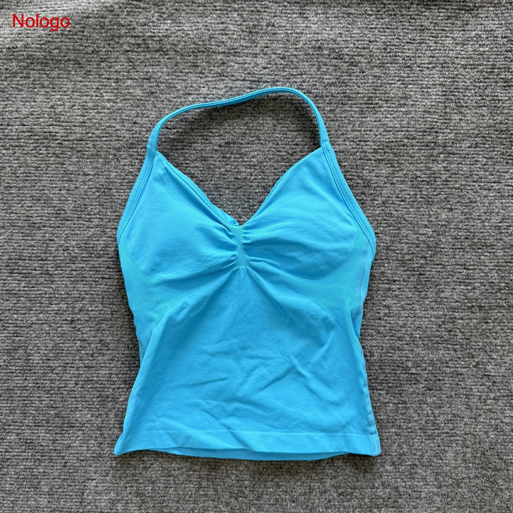 Impact Longline Strappy Top Women Seamless Yoga Tank Tops Ruched Backless Gym Clothes Workout Sleeveless Shirts With Buit In Bra