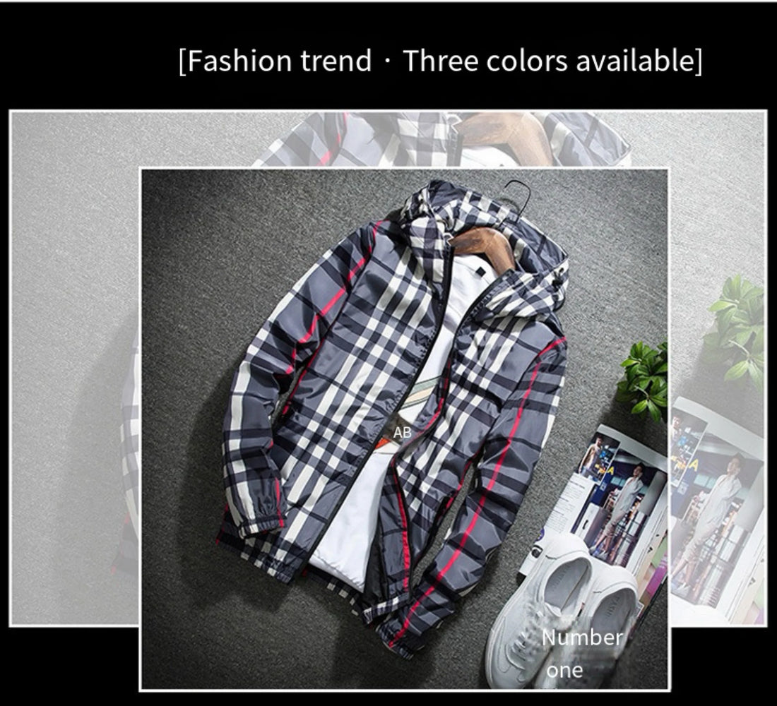 Jacket men's spring and fall new Korean Slim hooded versatile spring classic plaid blouse coat