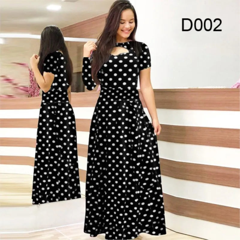Elegant Spring Women's Dress Casual Fashion Floral Print Short Sleeve Super Long Dress 2023 New Fashion Hollow Out Long Dresses