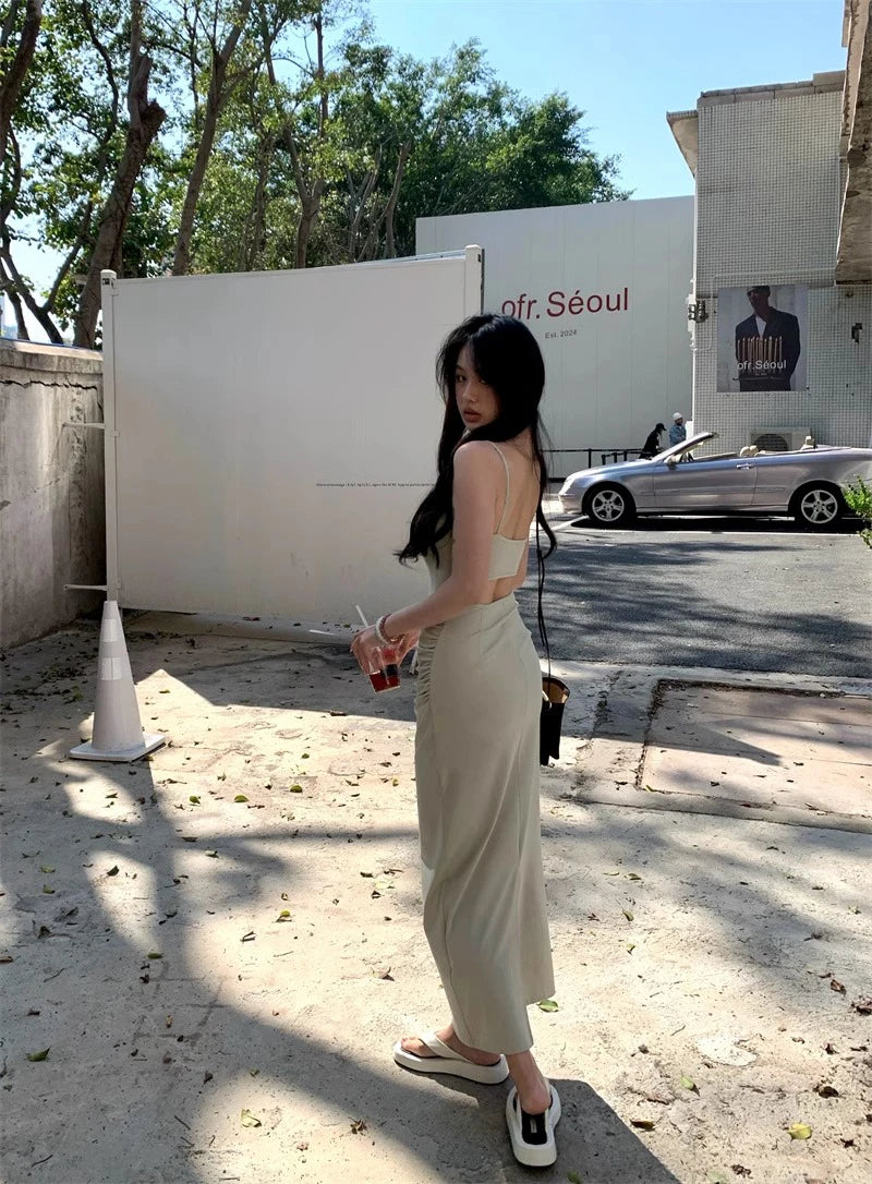 Sexy Spicy Girl Hollow Backless Back Camisole Dress Women's Summer Y2k Clothing Party Bodycon Dresses Split Wrapped Hip Sundress