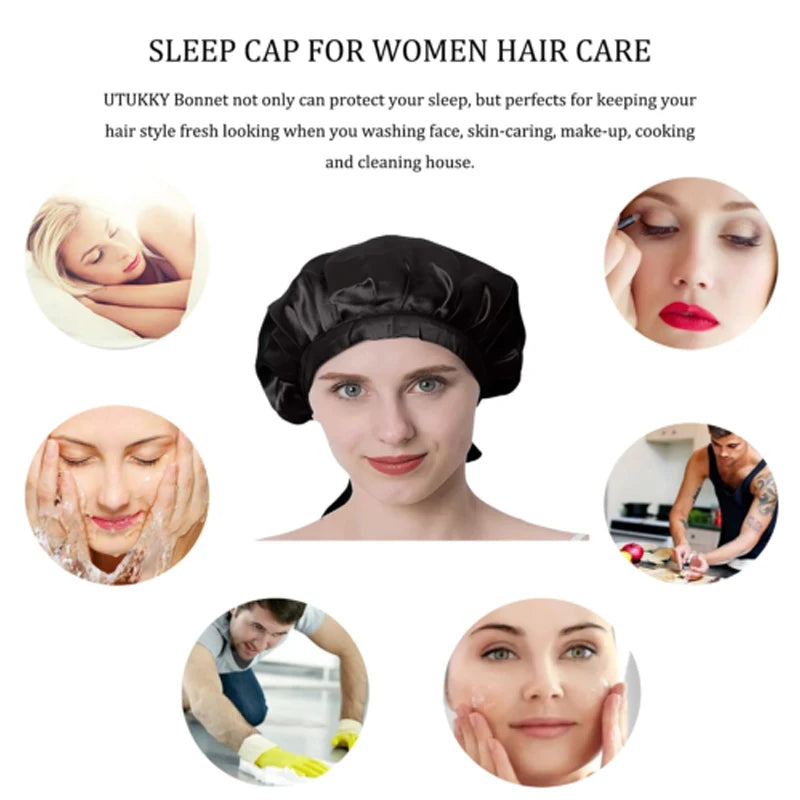 Women's Adjustable Lace-up  Mulberry Silk Sleep Hair Hat Care  Headwrap Hat Satin Sleeping Bonnet Night Cap
