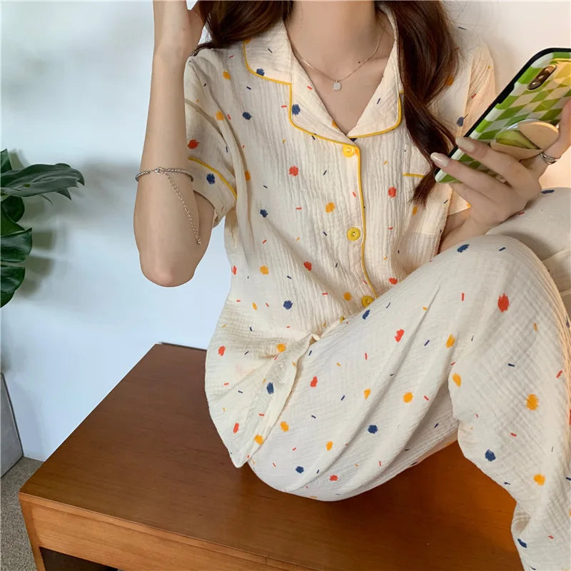 Summer Women's New Net Red Foam Pajamas Loungewear Teenage Students Pajamas Loungewear Short Sleeve Trousers Sweet Casual Set