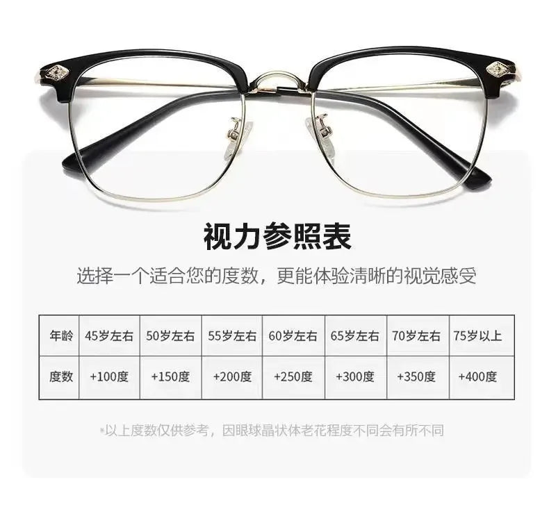 New Fashion Metal Half-frame Reading Glasses Men Women Eye Protection Anti-Blue Light Goggles High-End Business Eyeglasses