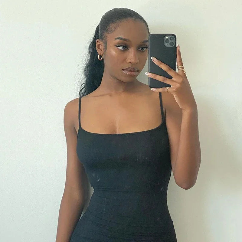 Y2K Backless Sexy Maxi Dress for Women 2025 Spring Slip Sleeveless Slim Party Concise Платье Female Bodycon Black Dress Vestidos