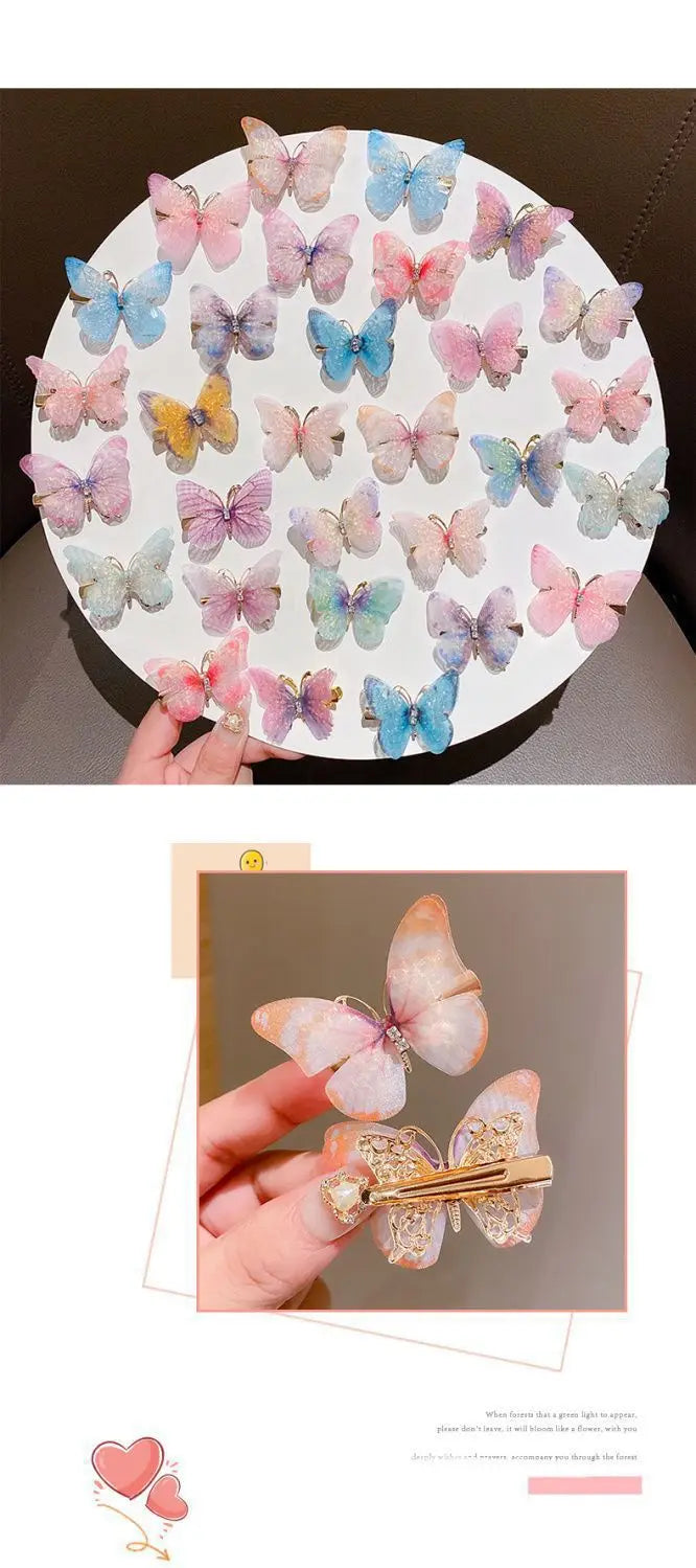 2/6Pcs Colorful Butterfly Hairpins Girl Hair Clips Barrettes Women Sweet Hair Ornament Rainbow Headwear Fashion Hair Accessories