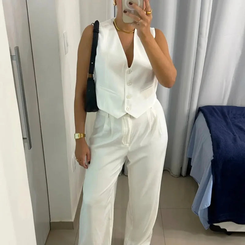 TRAF Top Women Summer 2024 Tank&Camis Vest Tops Ladies Fashion Casual Elegant Sleeveless White Black Blue Khaki Tank Tops