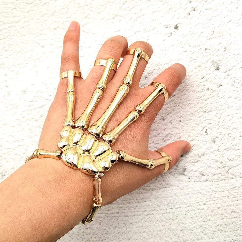 Fashion Women Men Gothic Punk Skull Ghost Skeleton Finger Bracelet Hand Chain Bangles for Halloween Femme Party Accessories