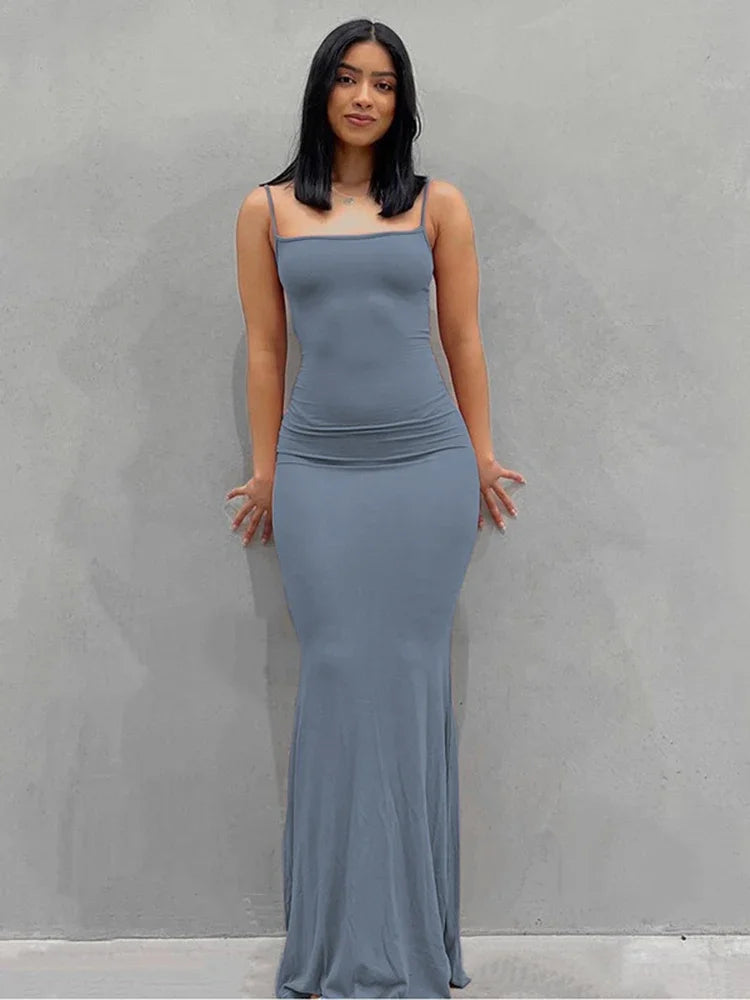 Y2K Backless Sexy Maxi Dress for Women 2025 Spring Slip Sleeveless Slim Party Concise Платье Female Bodycon Black Dress Vestidos