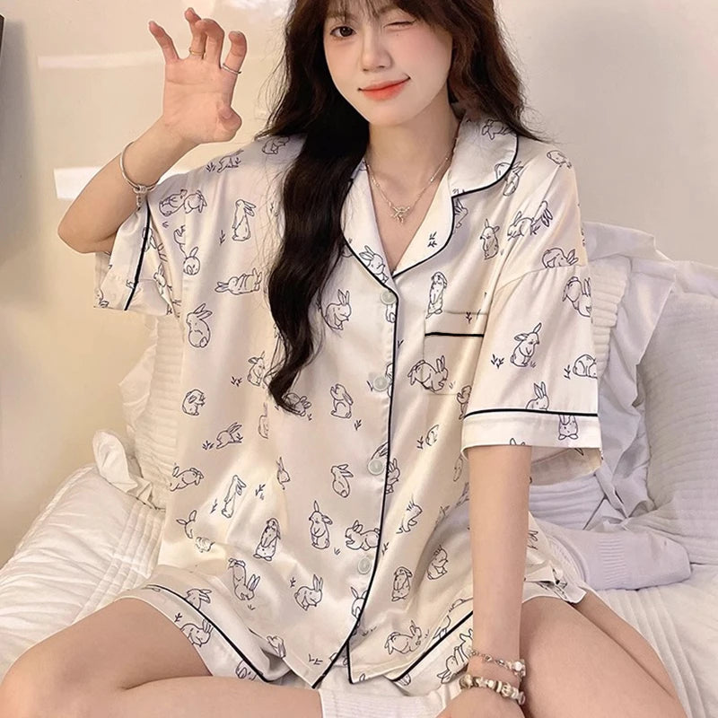 Ins Style Elegant Colorful Butterflies Women's Pajamas Trendy Fashion Design Summer Short Housewear 2024 New Y2k Ladies Homewear
