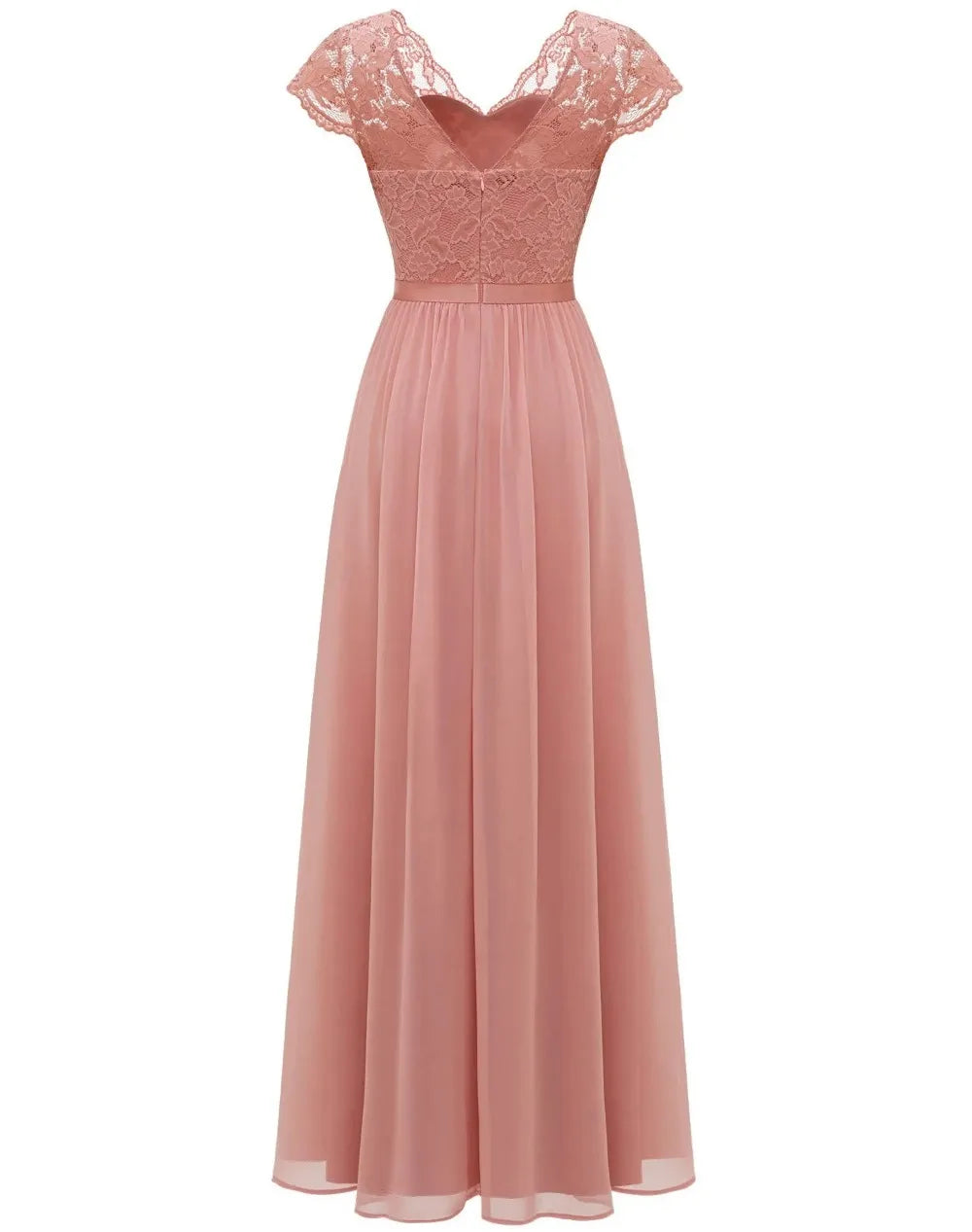 Lace Edge Splicing Chiffon Double V-neck Long Formal Evening Dress